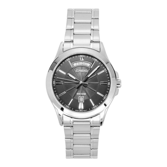 Casio MTP-1381D-8 Mens Grey Dial Stainless Steel Watch 50M Water Resistant