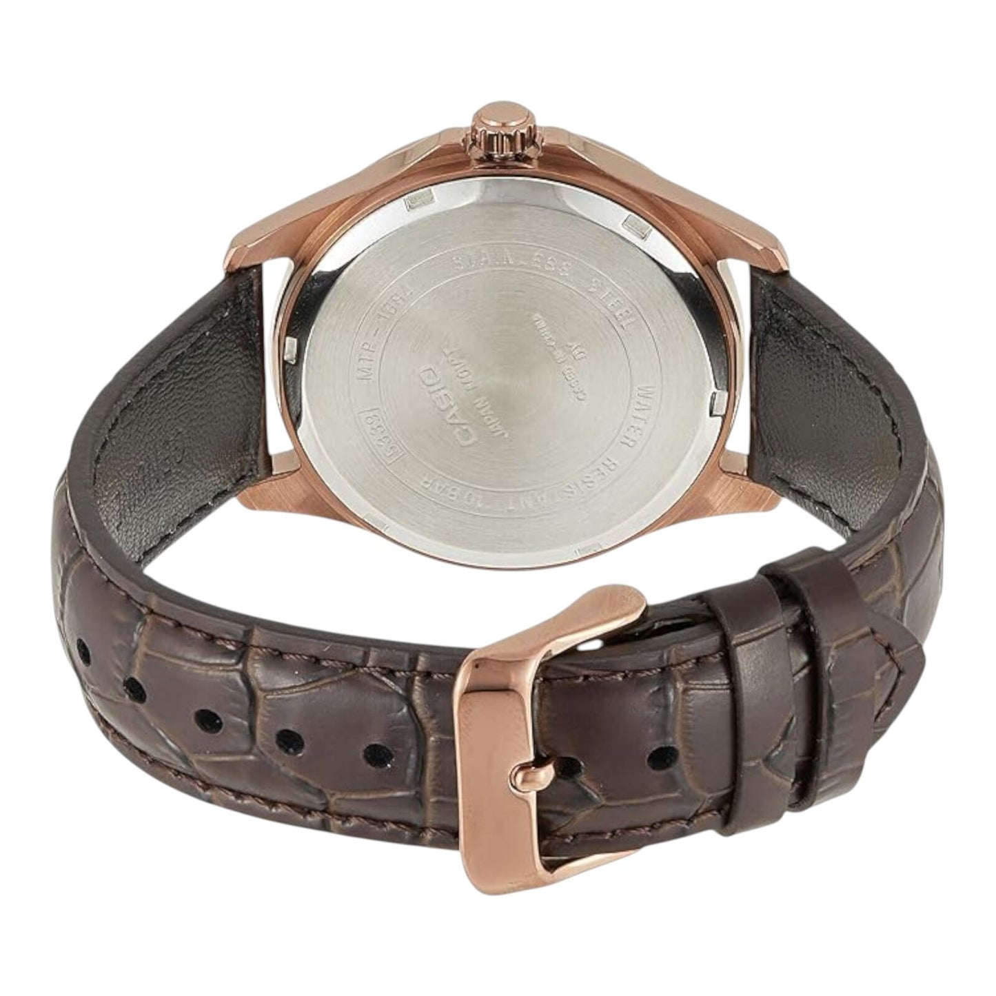 Casio MTP-1384L-7AV Mens Watch White Dial Rose Gold Case Leather...