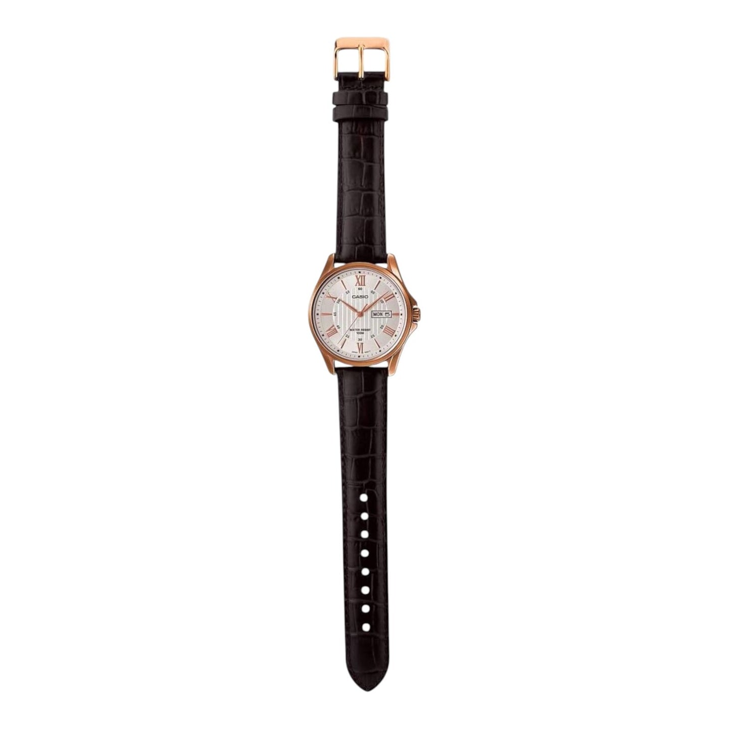 Casio MTP-1384L-7AV Mens Watch White Dial Rose Gold Case Leather...