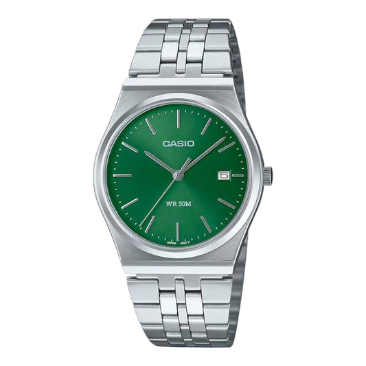 Casio MTP-B145D-3AV Green Dial Silver Stainless Steel Retro Analog Watch