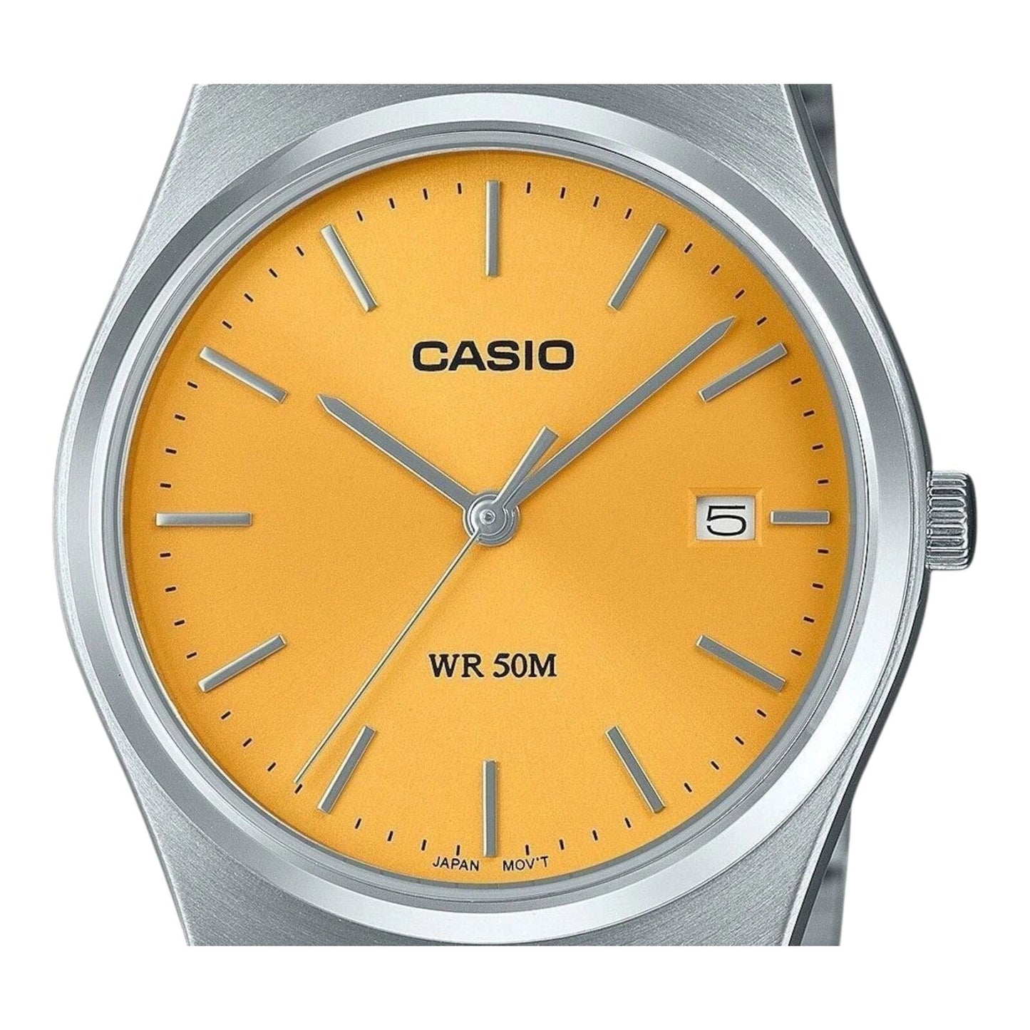 Casio MTP-B145D-9AV Unisex Analog Watch Silver Band Yellow Dial...