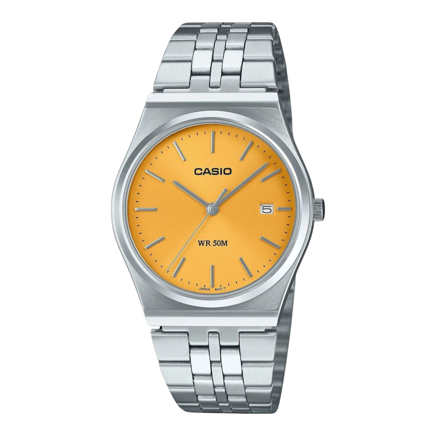 Casio MTP-B145D-9AV Unisex Analog Watch Silver Band Yellow Dial...