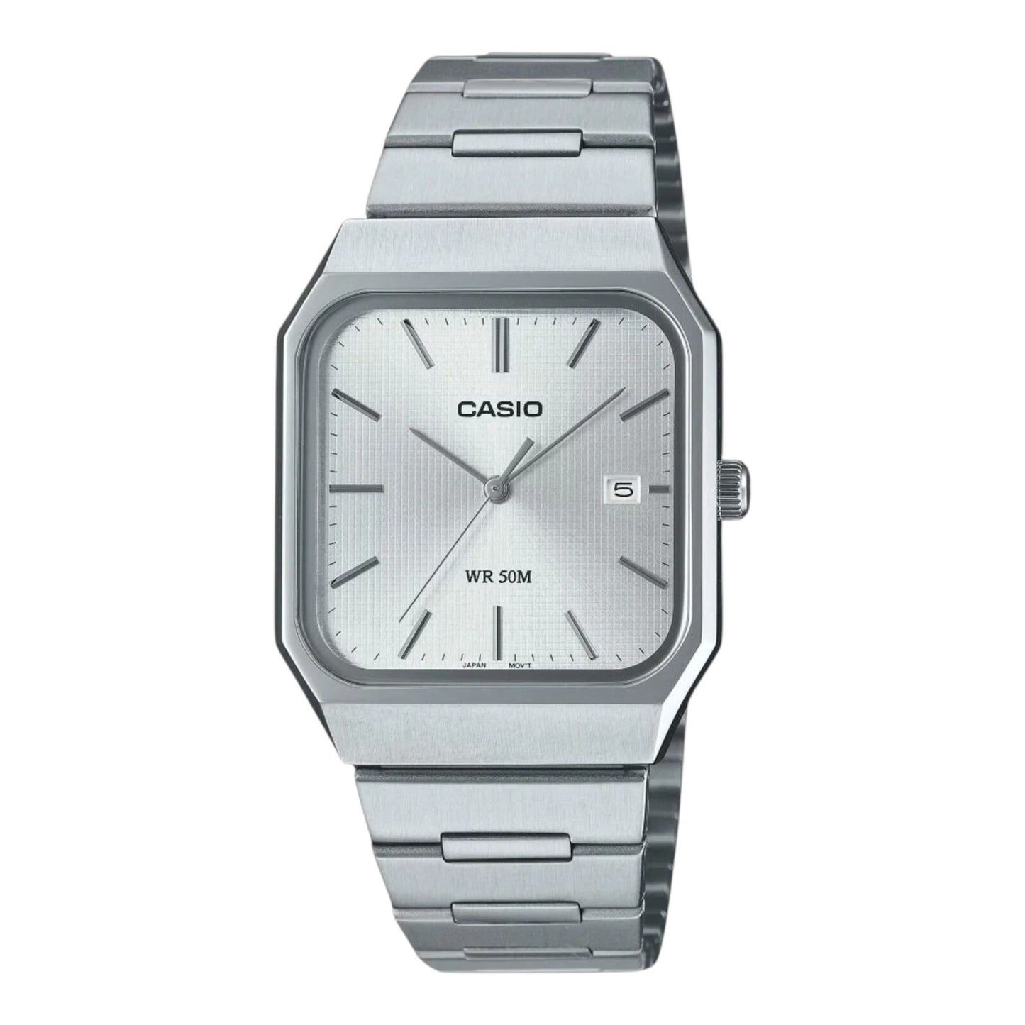 Casio MTP-B185D-7AV Mens Analog Quartz Watch Silver Dial Steel Band 50m Date