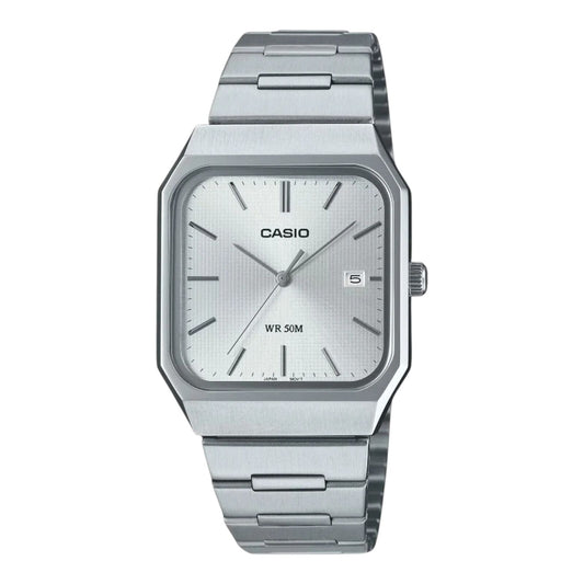 Casio MTP-B185D-7AV Mens Analog Quartz Watch Silver Dial Steel Band 50m Date