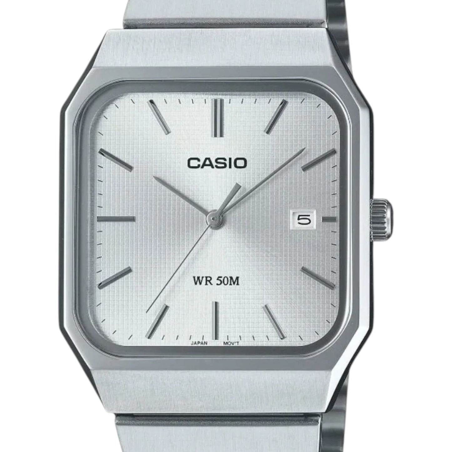 Casio MTP-B185D-7AV Mens Analog Quartz Watch Silver Dial Steel Band 50m Date
