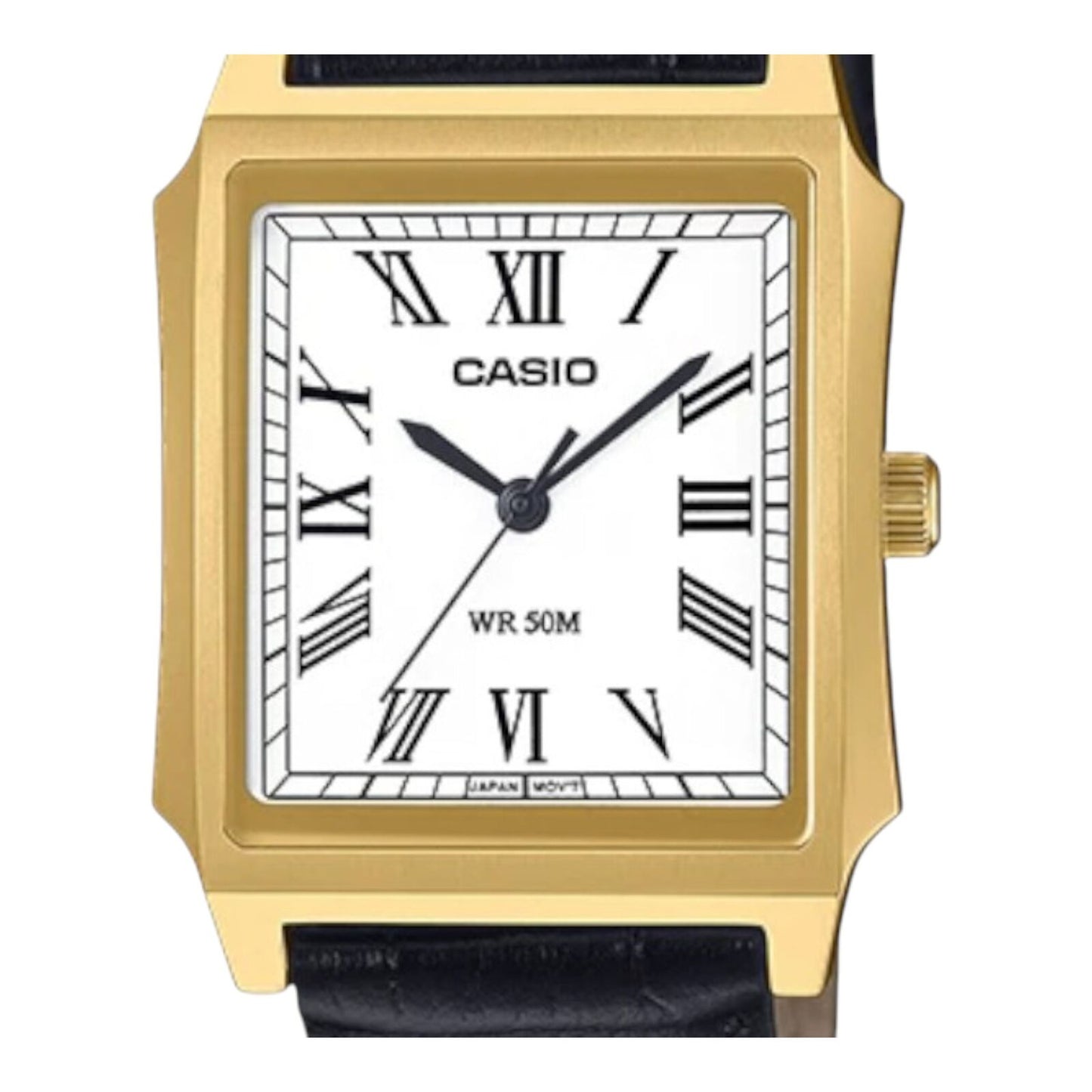 Casio MTP-B190GL-7BV Mens Watch White Dial Gold Case Leather Strap...