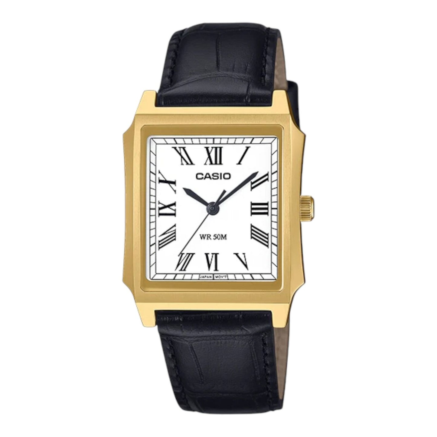Casio MTP-B190GL-7BV Mens Watch White Dial Gold Case Leather Strap...