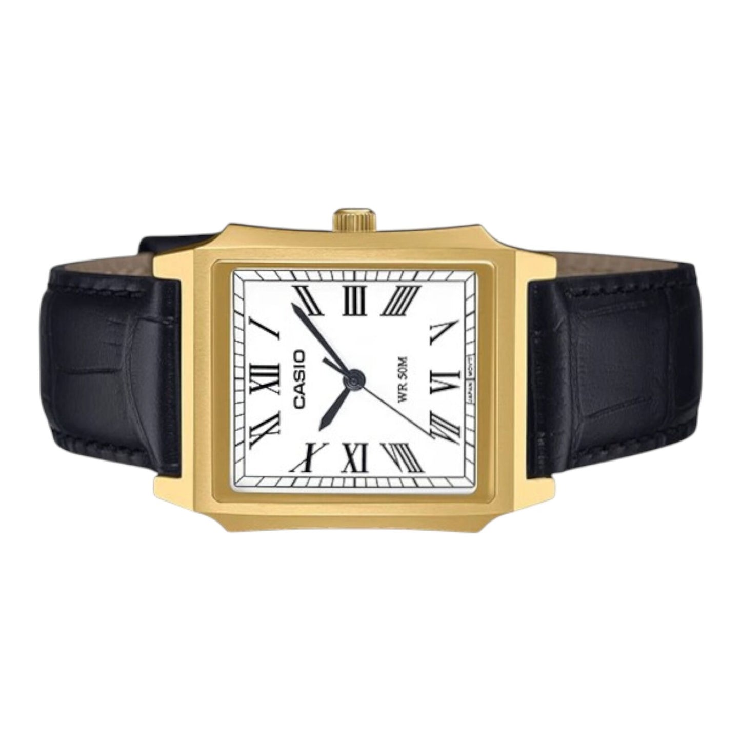 Casio MTP-B190GL-7BV Mens Watch White Dial Gold Case Leather Strap...