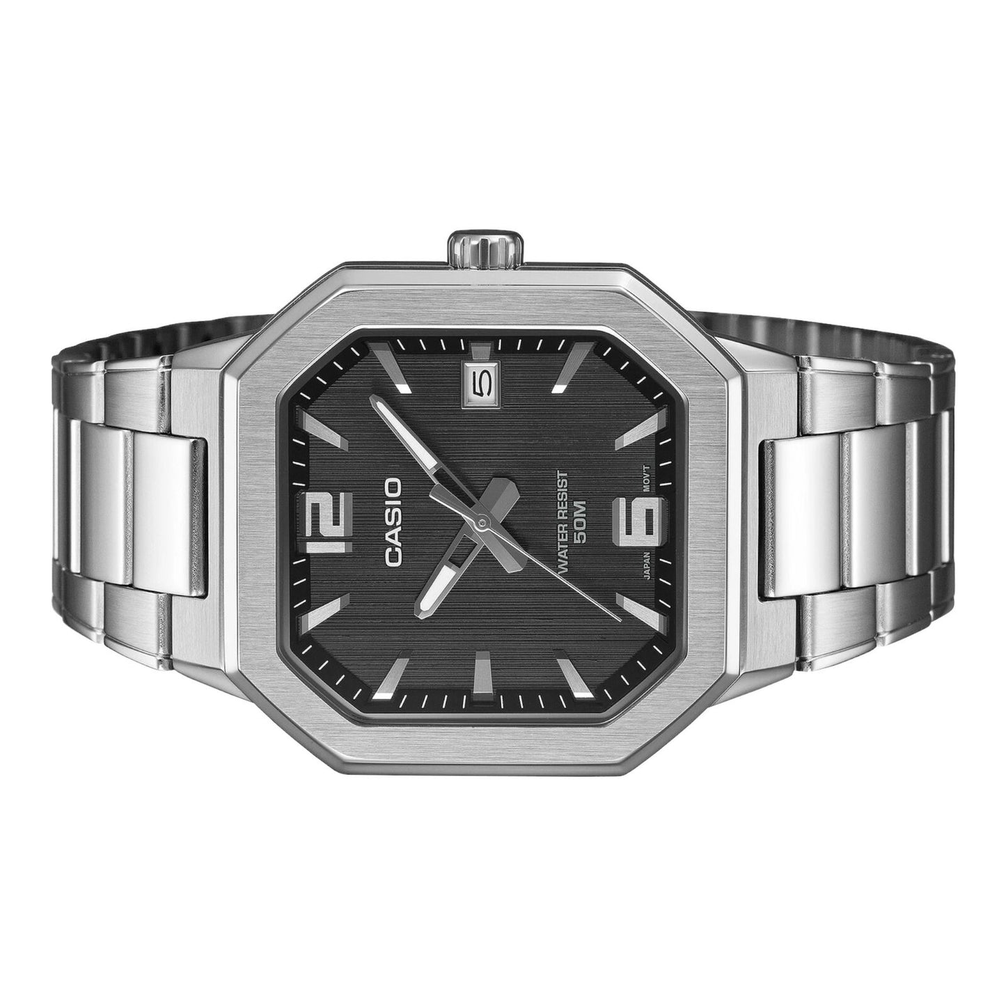 Casio MTP-B195D-1AV Mens Watch Black Dial Silver Steel Bracelet Date 50m