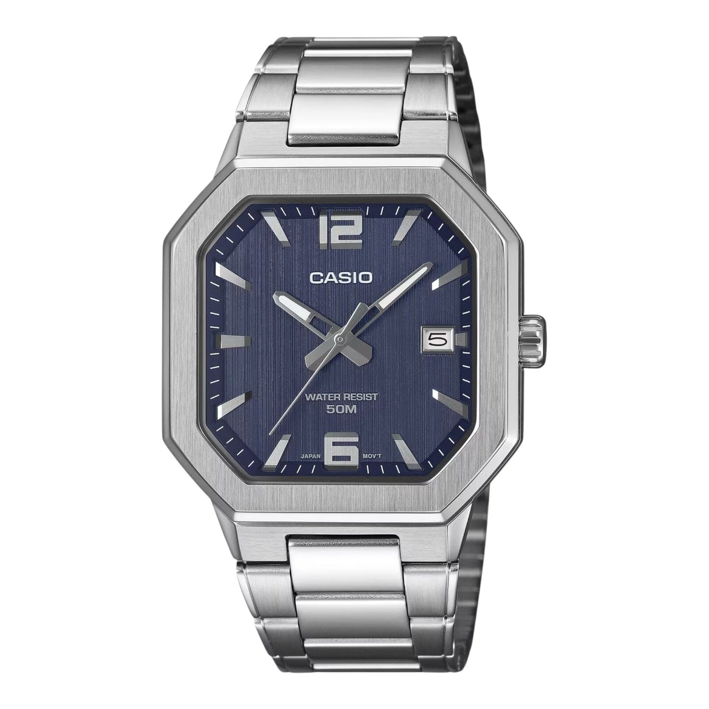 Casio MTP-B195D-2AV Mens Watch Textured Blue Dial Silver Steel...