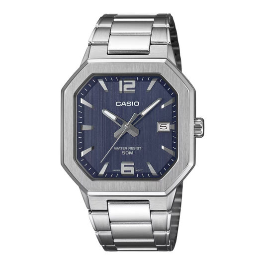 Casio MTP-B195D-2AV Mens Watch Textured Blue Dial Silver Steel Bracelet Date 50m