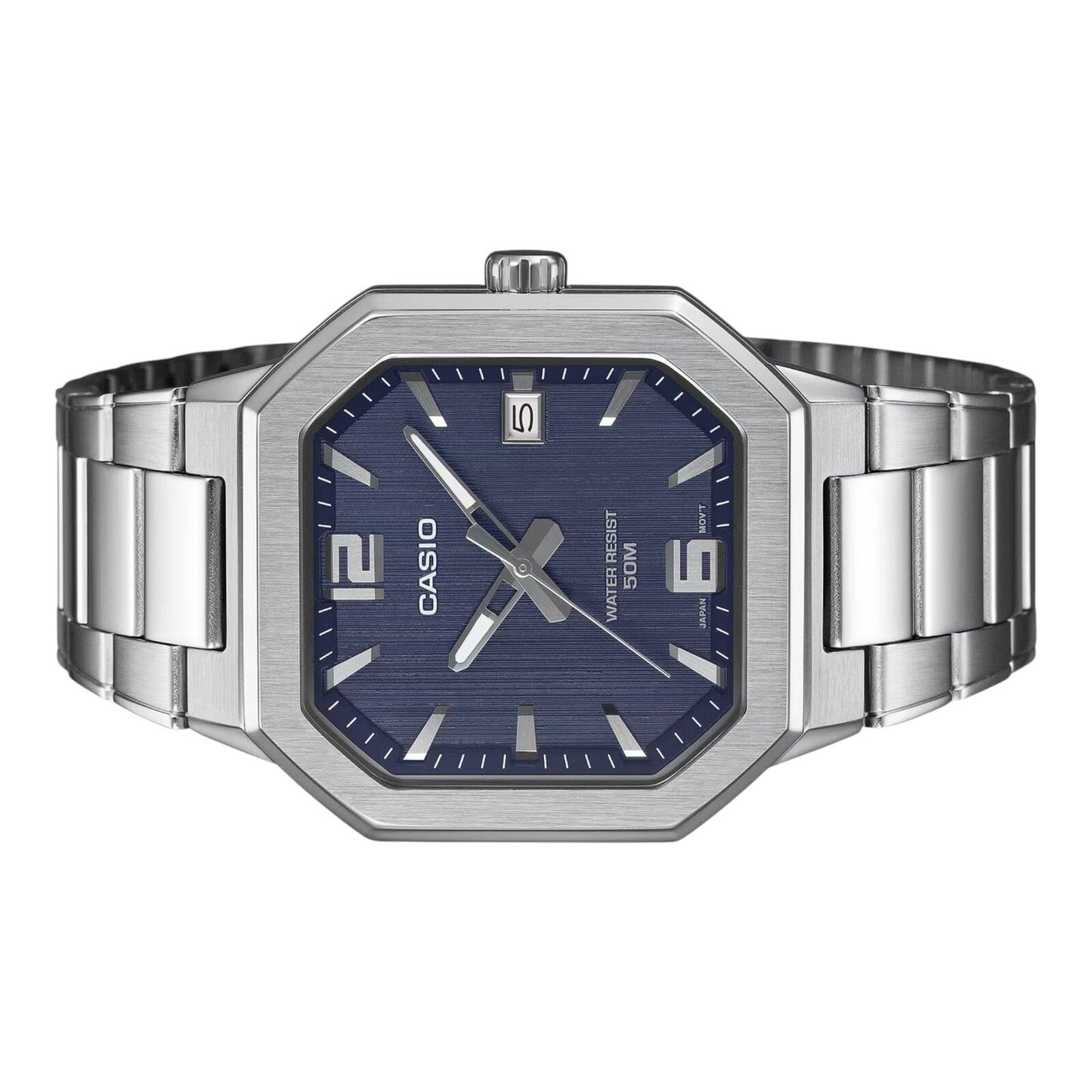 Casio MTP-B195D-2AV Mens Watch Textured Blue Dial Silver Steel...
