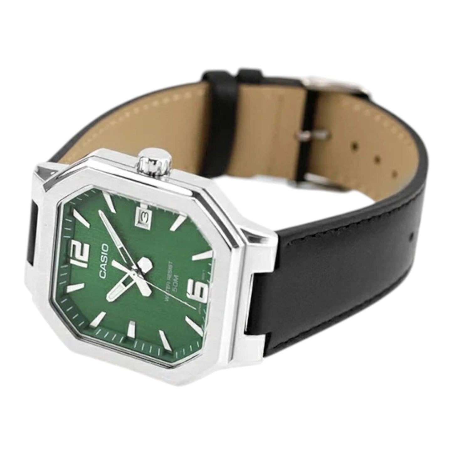 Casio MTP-B195L-3AV Mens Watch Stainless Steel Case Leather Band Date 50m