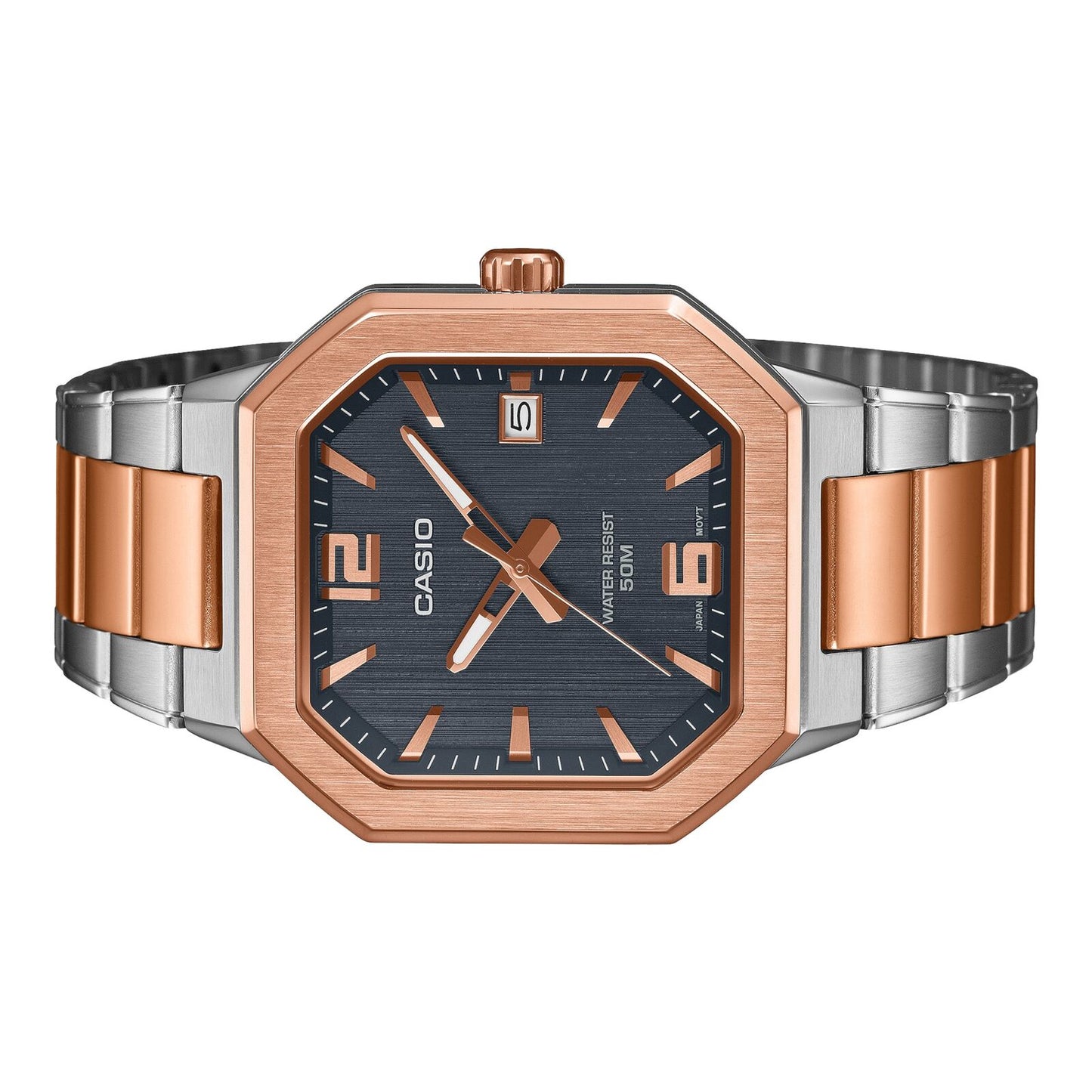 Casio MTP-B195RG-2AV Mens Watch Blue Dial Rose Gold Steel Bracelet Date 50m