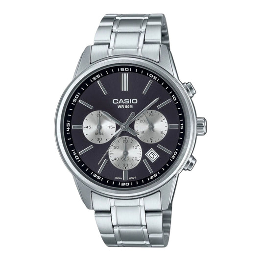Casio MTP-E515D-1AV Mens Chronograph Grey Dial Stainless Steel Watch 50M