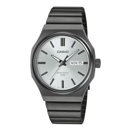 Casio MTP-E735B-7AV Mens Watch Silver Dial Black Ion Plated Steel...