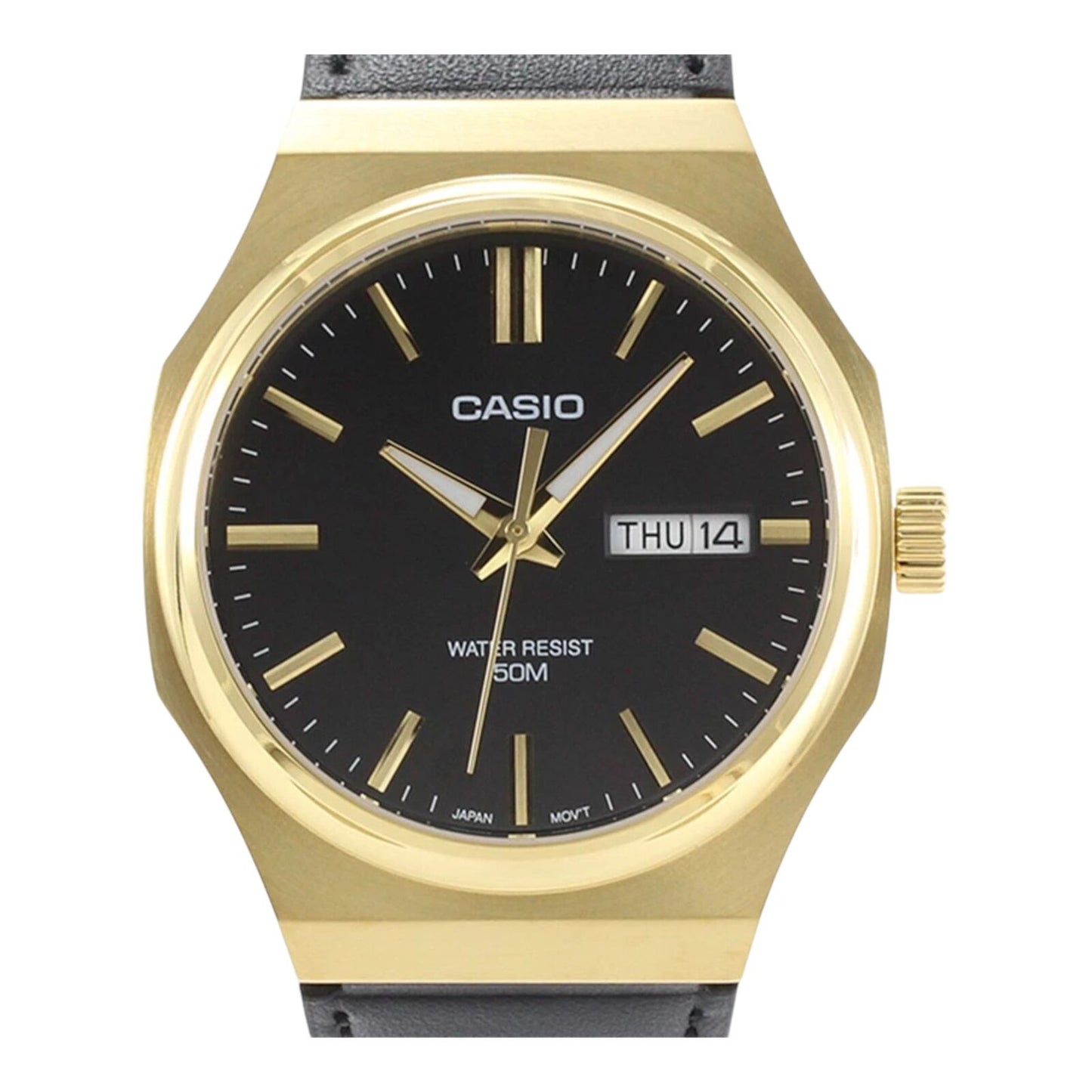 Casio MTP-E735GL-1AV Mens Watch Black Dial Gold Case Leather Strap...