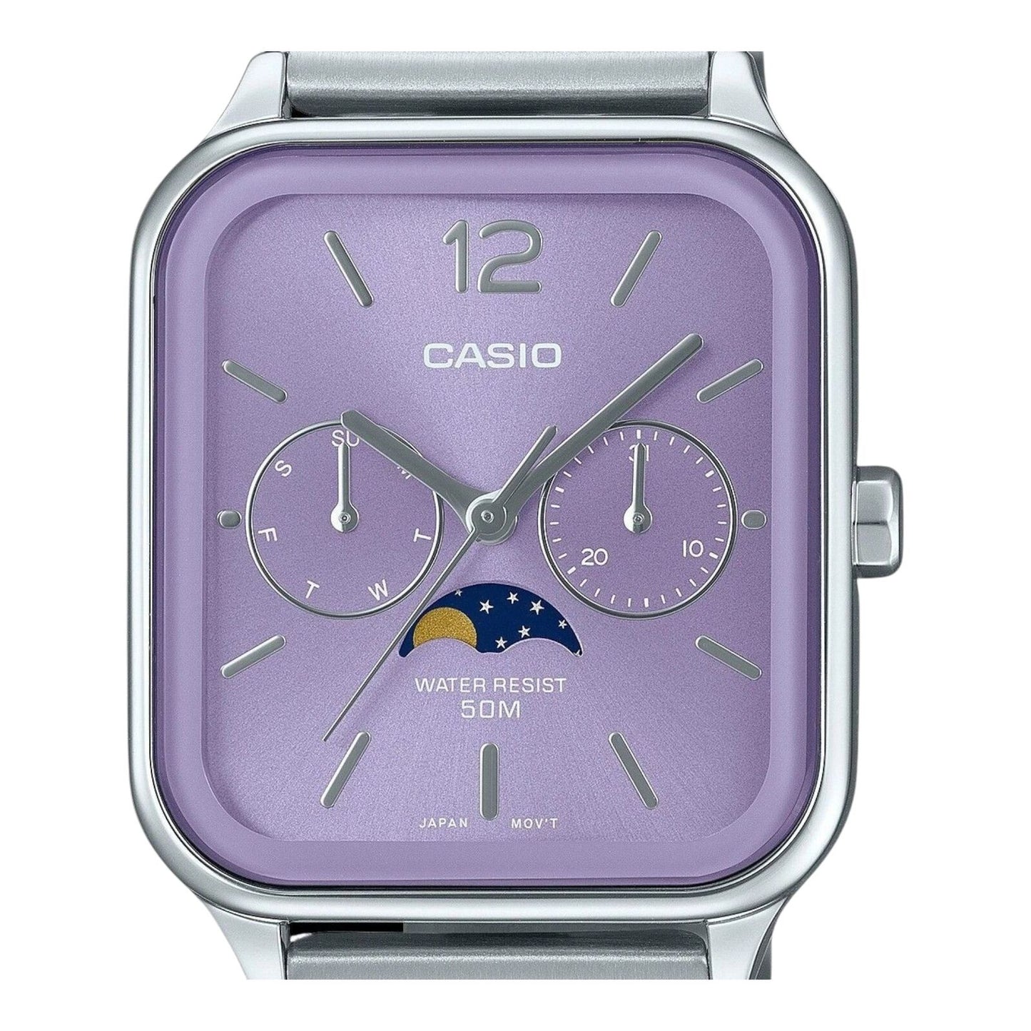 Casio MTP-M305D-6AV Mens Watch Purple Dial Moonphase Multi Dial Steel 50M