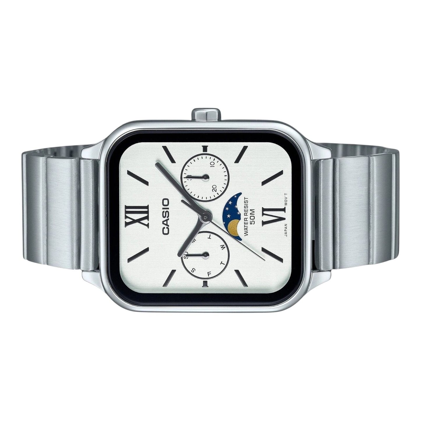 Casio MTP-M305D-7A2V Mens Watch White Dial Moonphase Day Date Steel 50M Water