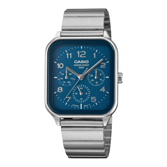 Casio MTP-M306D-2AV Mens Analogue Watch Blue Dial Day Date Subdials Silver Band
