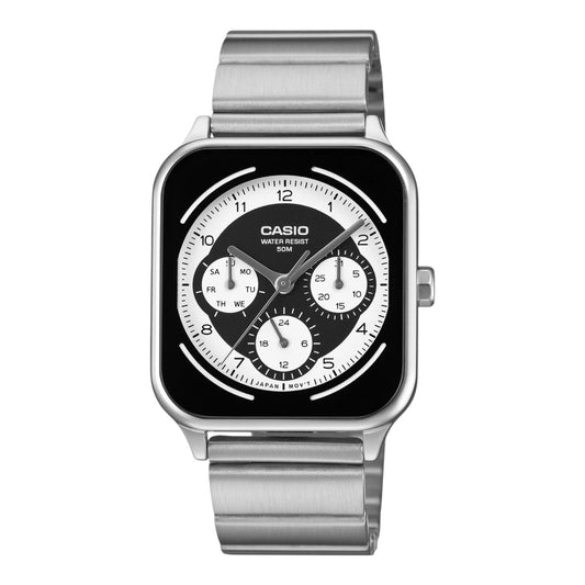 Casio MTP-M307D-1BV Mens Analogue Watch Black Dial Day Date Subdials Silver Band