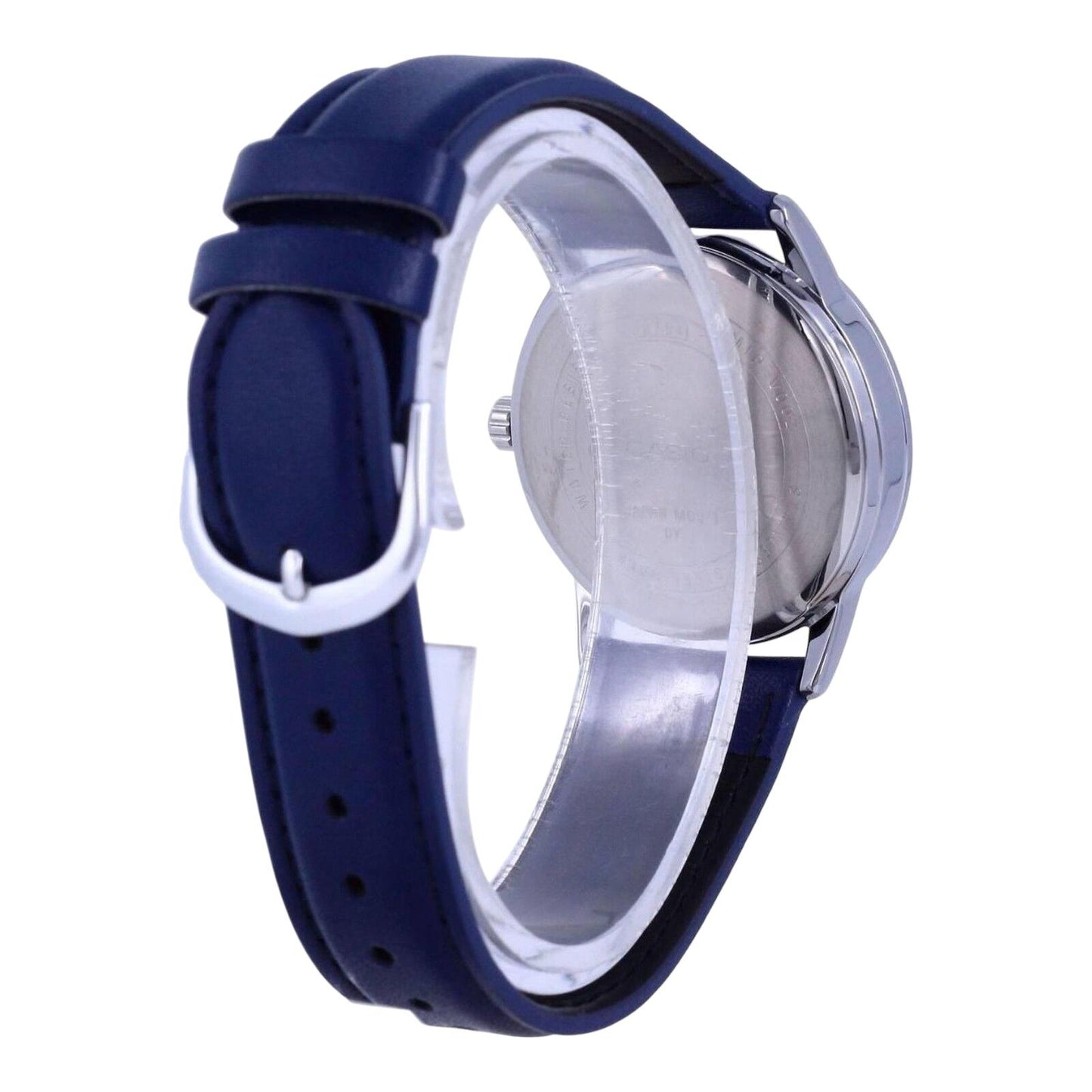 Casio MTP-V002L-2B3 Men's Blue Leather Band Roman Silver Dial Date Watch