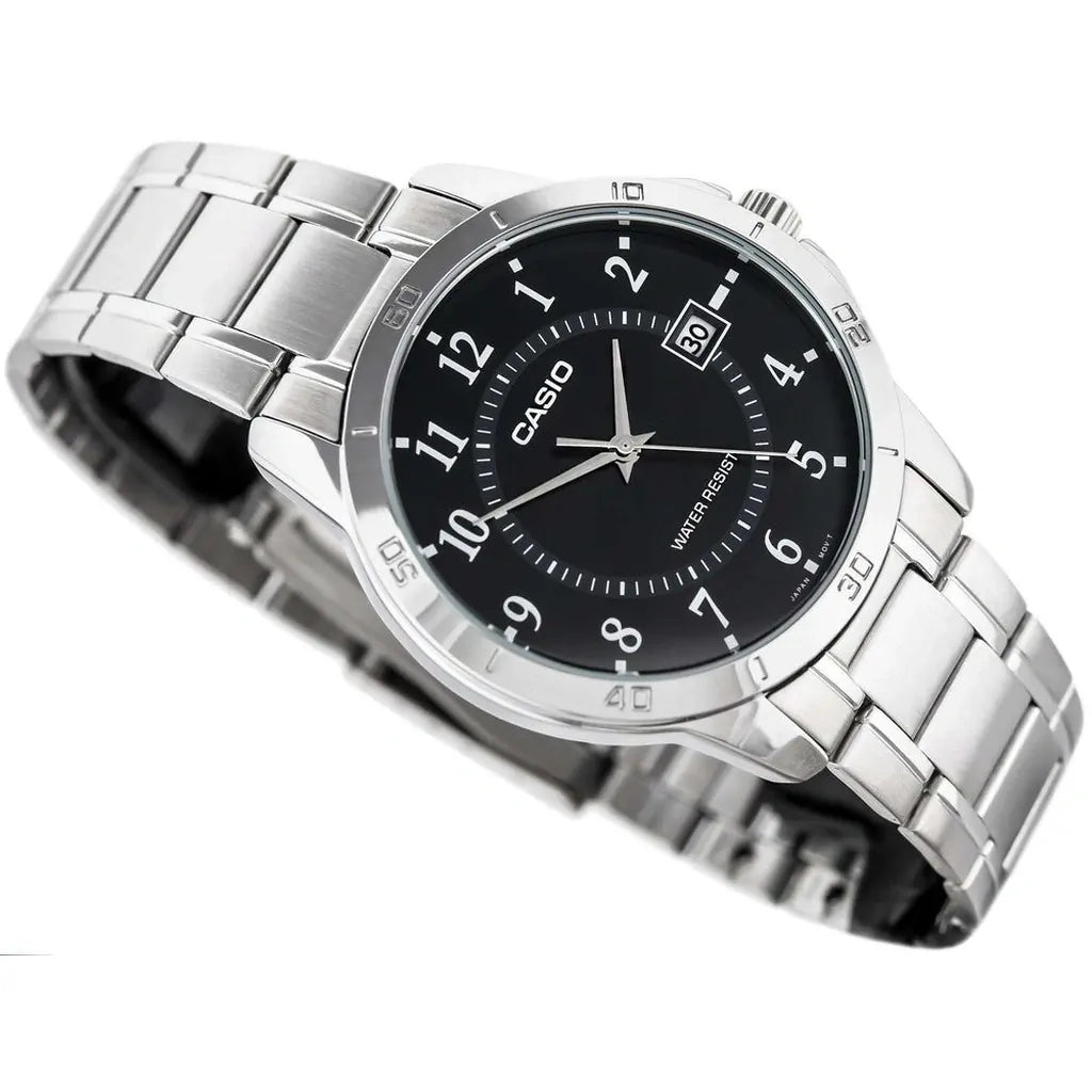 Casio MTP-V004D-1B Mens Watch Black Dial Stainless Steel Date Display
