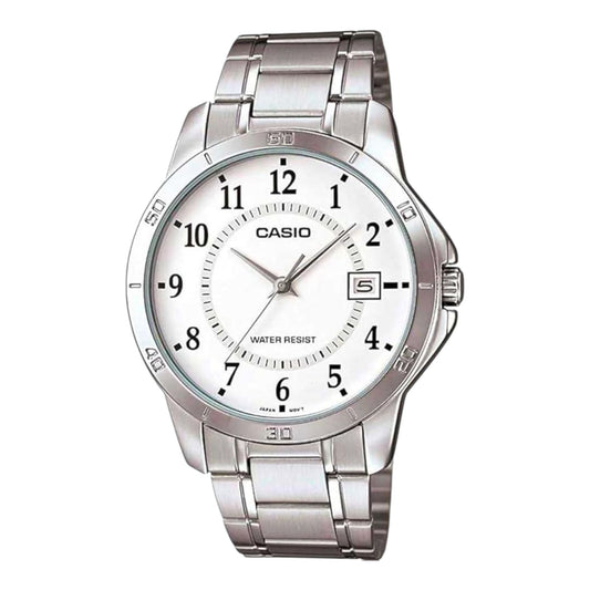Casio MTP-V004D-7B Mens Watch White Dial Steel Band Date Display Water Resistant