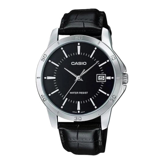 Casio MTP-V004L-1A Mens Watch Black Dial Leather Strap Date Display Water Resist