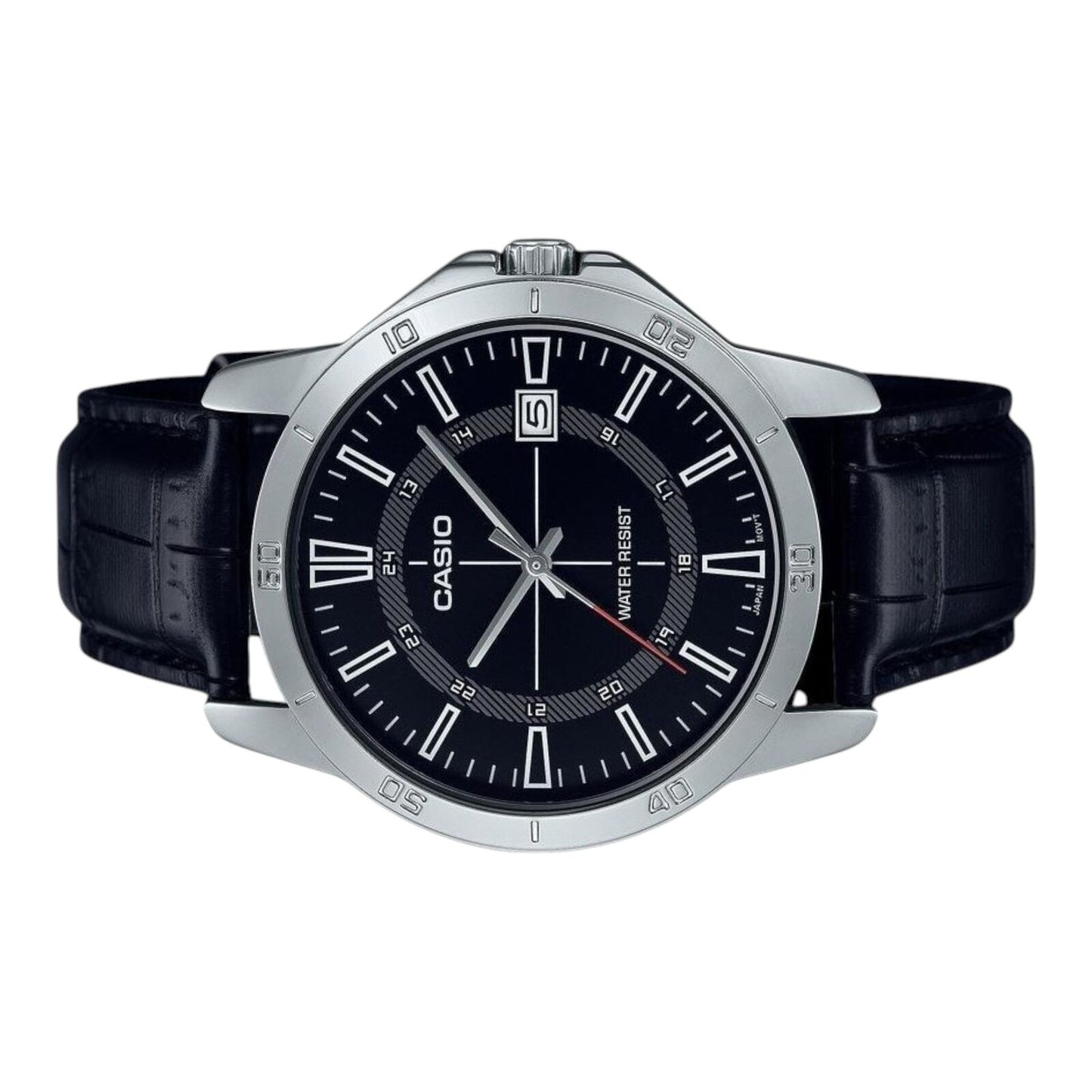 Casio MTP-V004L-1C Mens Watch Black Dial Leather Strap Date Display Water Resist