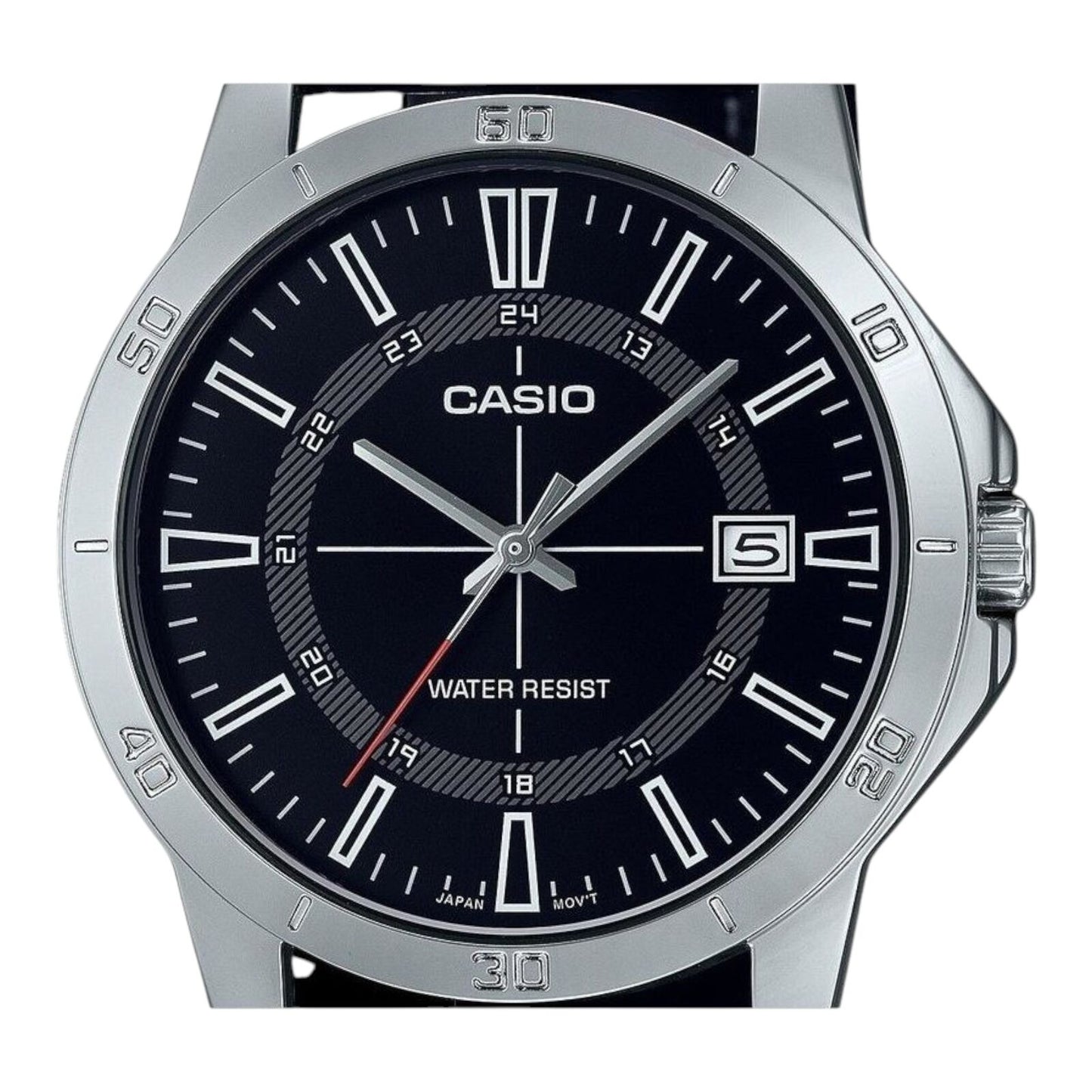 Casio MTP-V004L-1C Mens Watch Black Dial Leather Strap Date Display Water Resist
