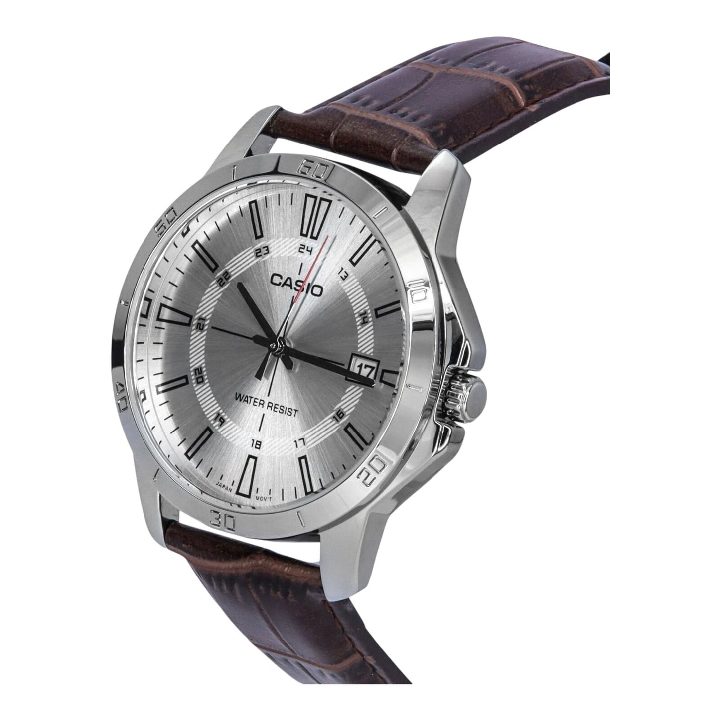 Casio MTP-V004L-7C Mens Watch White Dial Leather Strap Date Display Water Resist