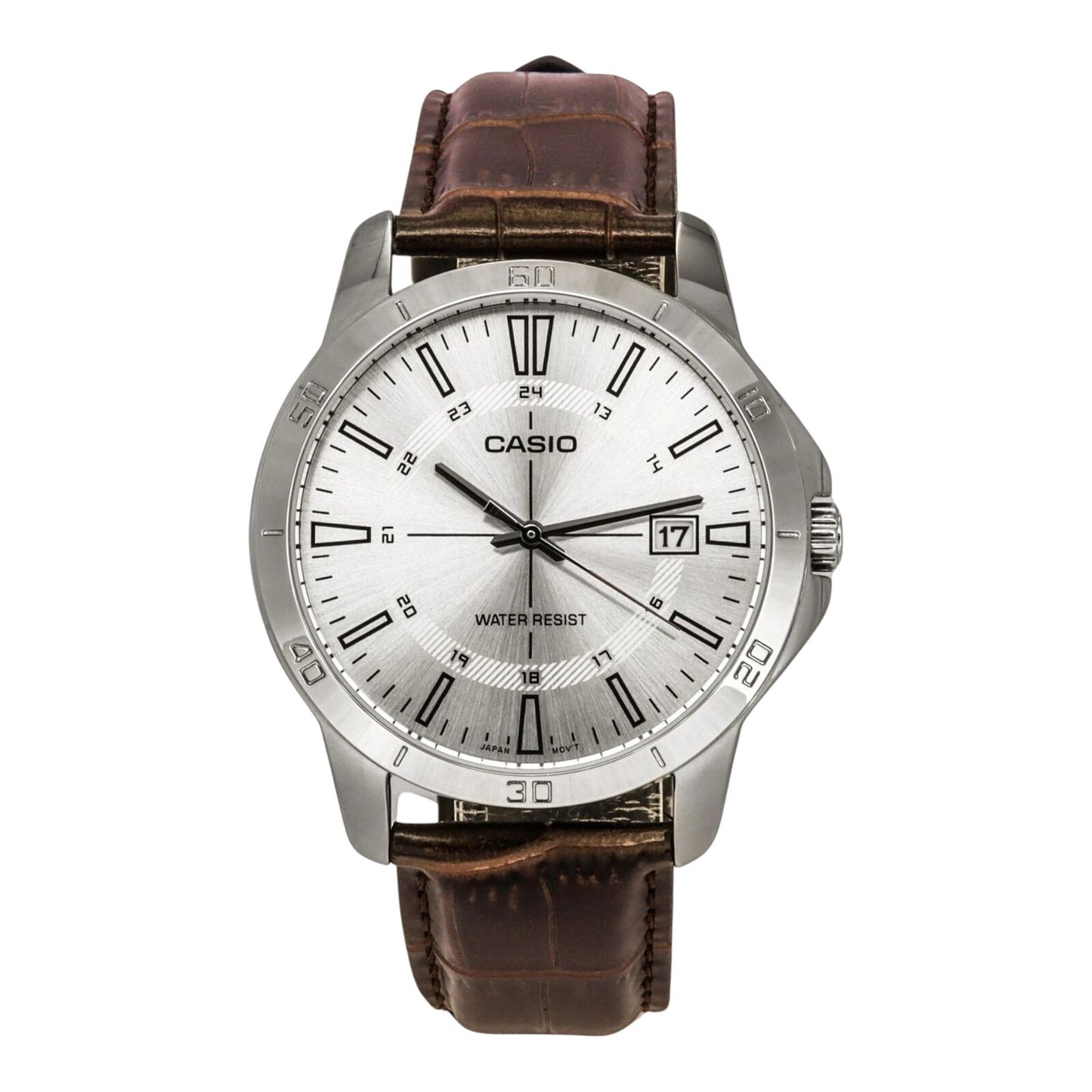 Casio MTP-V004L-7C Mens Watch White Dial Leather Strap Date Display Water Resist