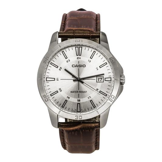 Casio MTP-V004L-7C Mens Watch White Dial Leather Strap Date Display Water Resist