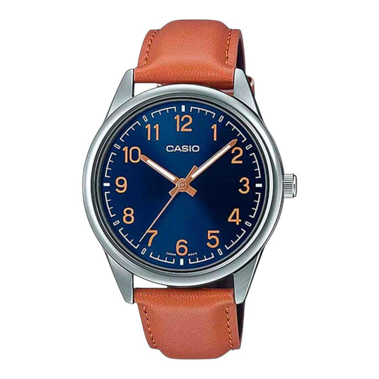 Casio MTP-V005L-2B4 Mens Watch Blue Dial 40mm Quartz Leather Band Water Resist
