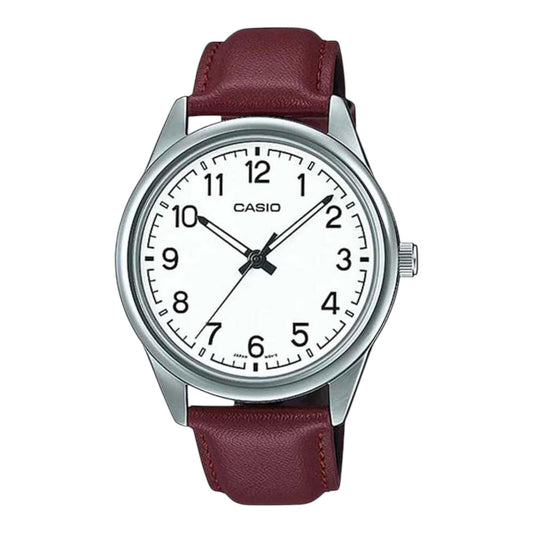 Casio MTP-V005L-7B4 Unisex Analog Watch Burgundy Leather Band