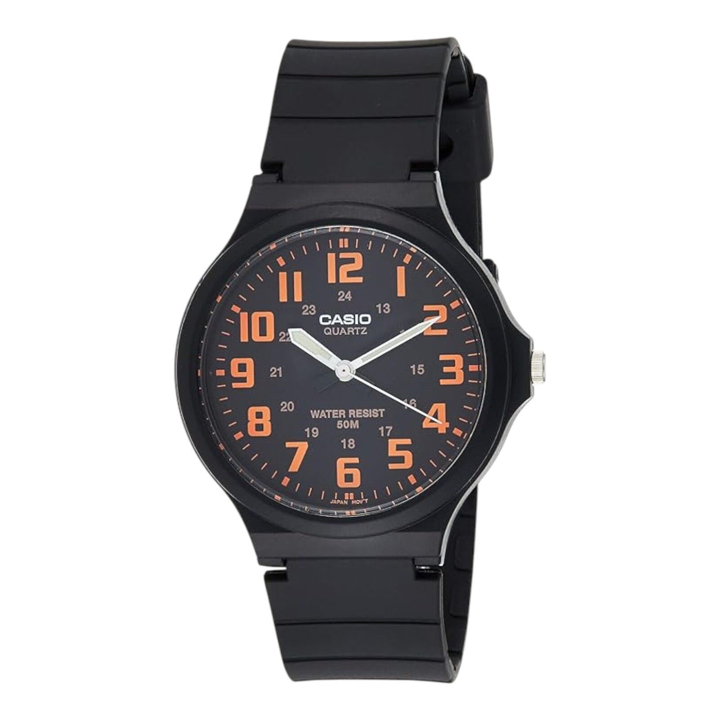 Casio MW-240-4BVDF Black Resin Band Orange Markers Analog 50M Men’s Watch
