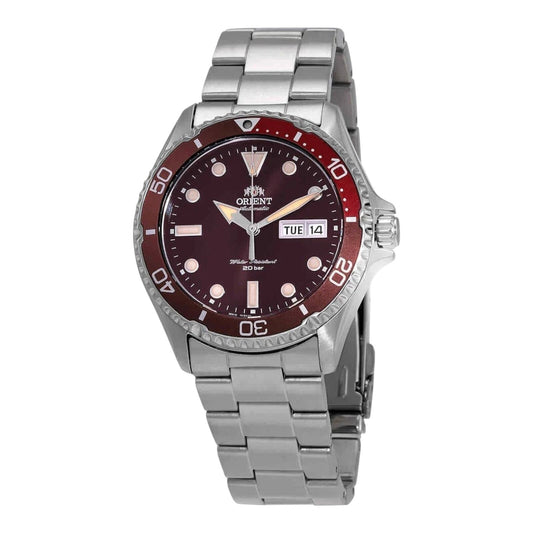 Orient RA-AA0814R19B Mens Automatic Watch Silver Band Red Dial 200M