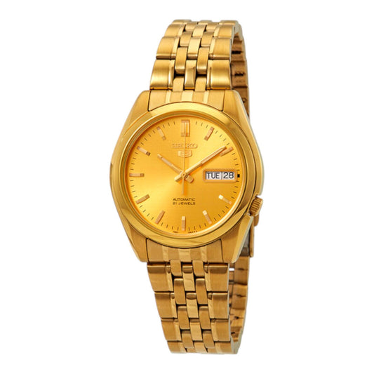 Seiko SNK366 Mens Automatic Watch Gold Dial 37mm Japan Movt 7S26 Stainless