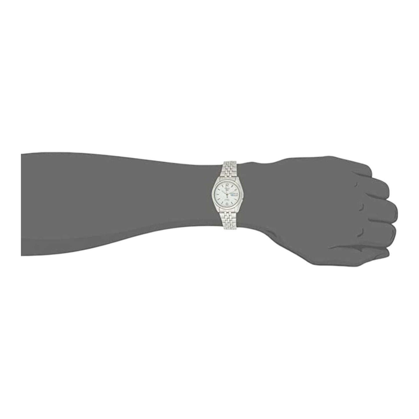 Seiko SNK385K1 Automatic Mens Watch Silver Dial 21J Day Date Stainless Bracelet