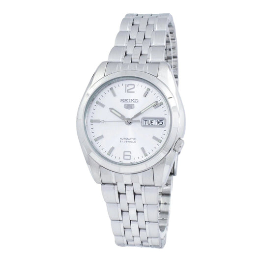 Seiko SNK385K1 Automatic Mens Watch Silver Dial 21J Day Date Stainless Bracelet