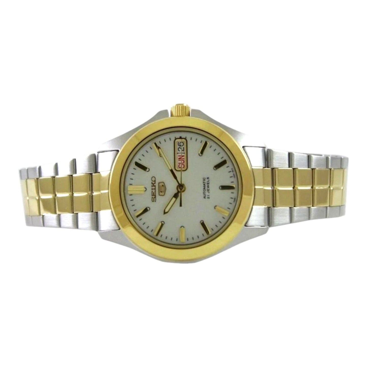 Seiko SNKK94K1 White Dial Two Tone Automatic Mens Watch Day Date 37mm