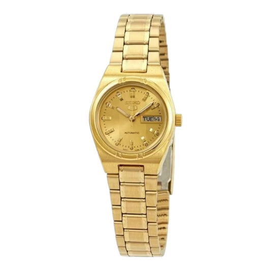 Seiko SYM600K1 Ladies Automatic Watch Gold Dial Stainless Steel 24mm 30M WR