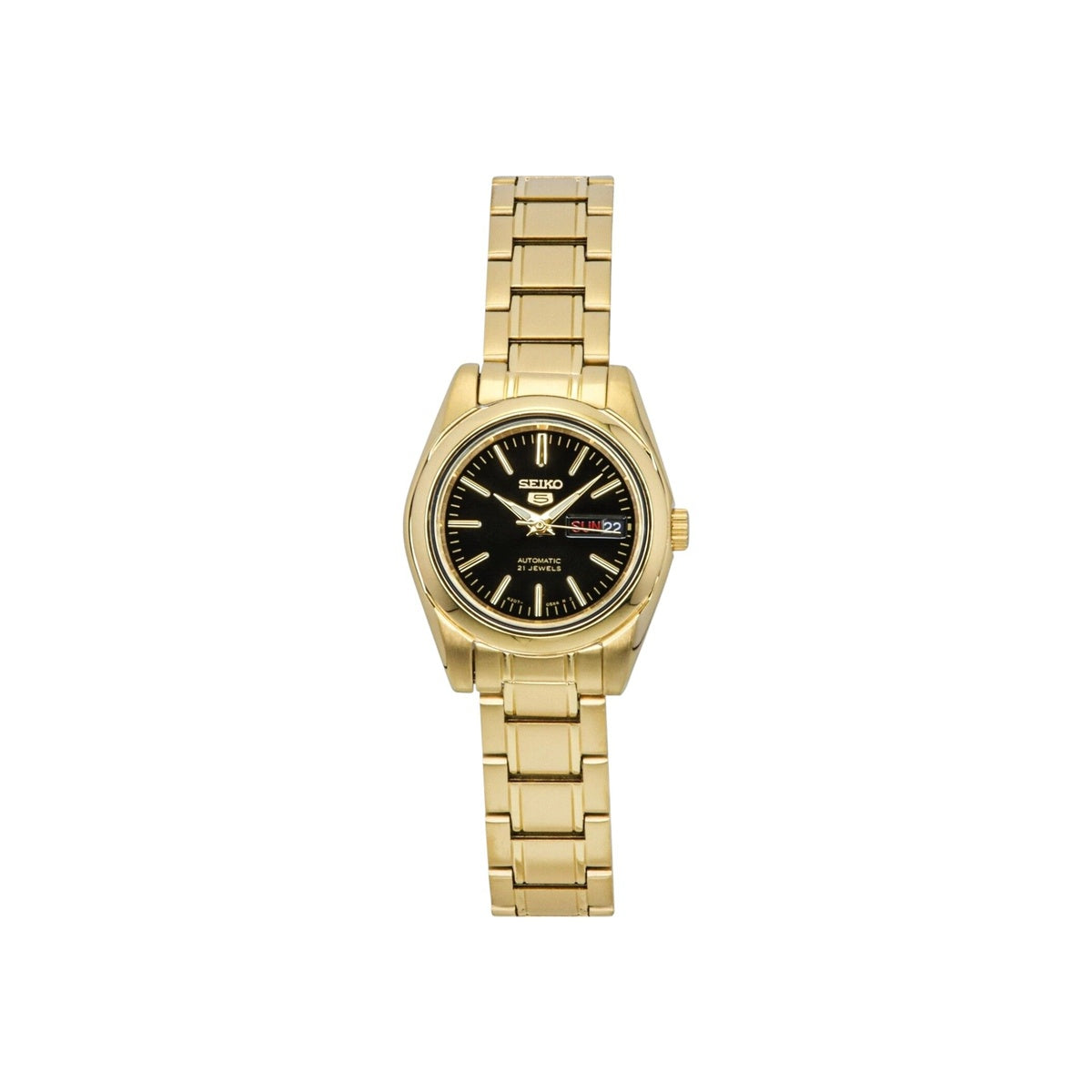 Seiko SYMK22K1 Black Dial Gold Tone Automatic Ladies Watch Day Date