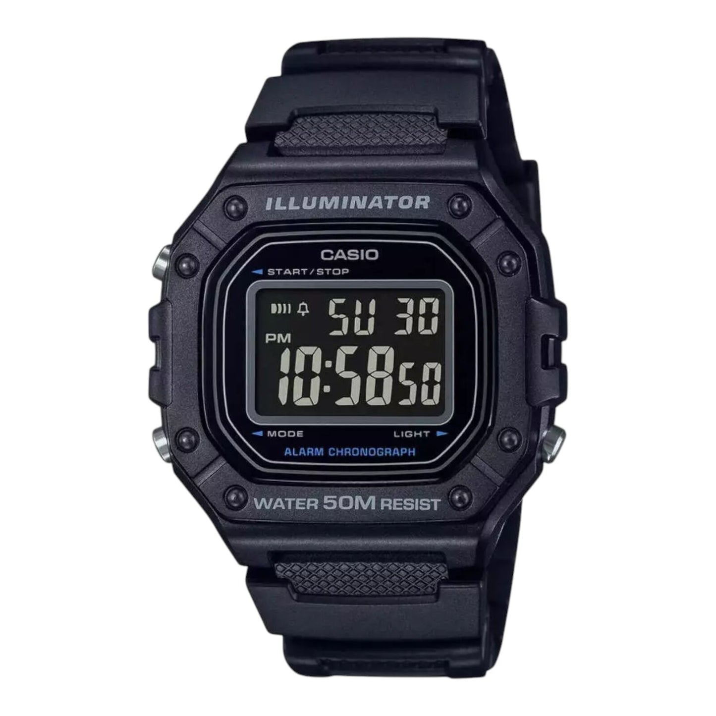 Casio W-218H-1BV Digital Watch Black Resin Band LED Light Stopwatch 50m