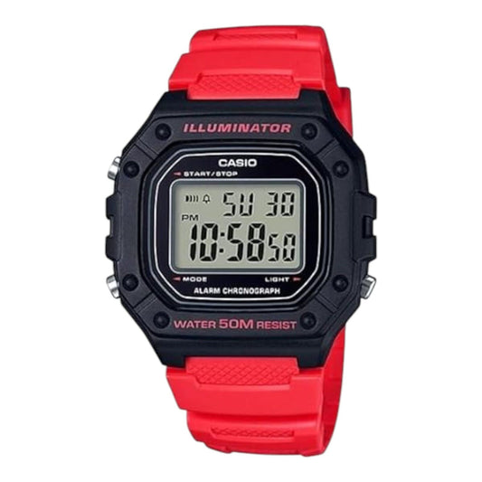 Casio W-218H-4BV Unisex Digital Watch Red Resin Strap LED Alarm Stopwatch 50M