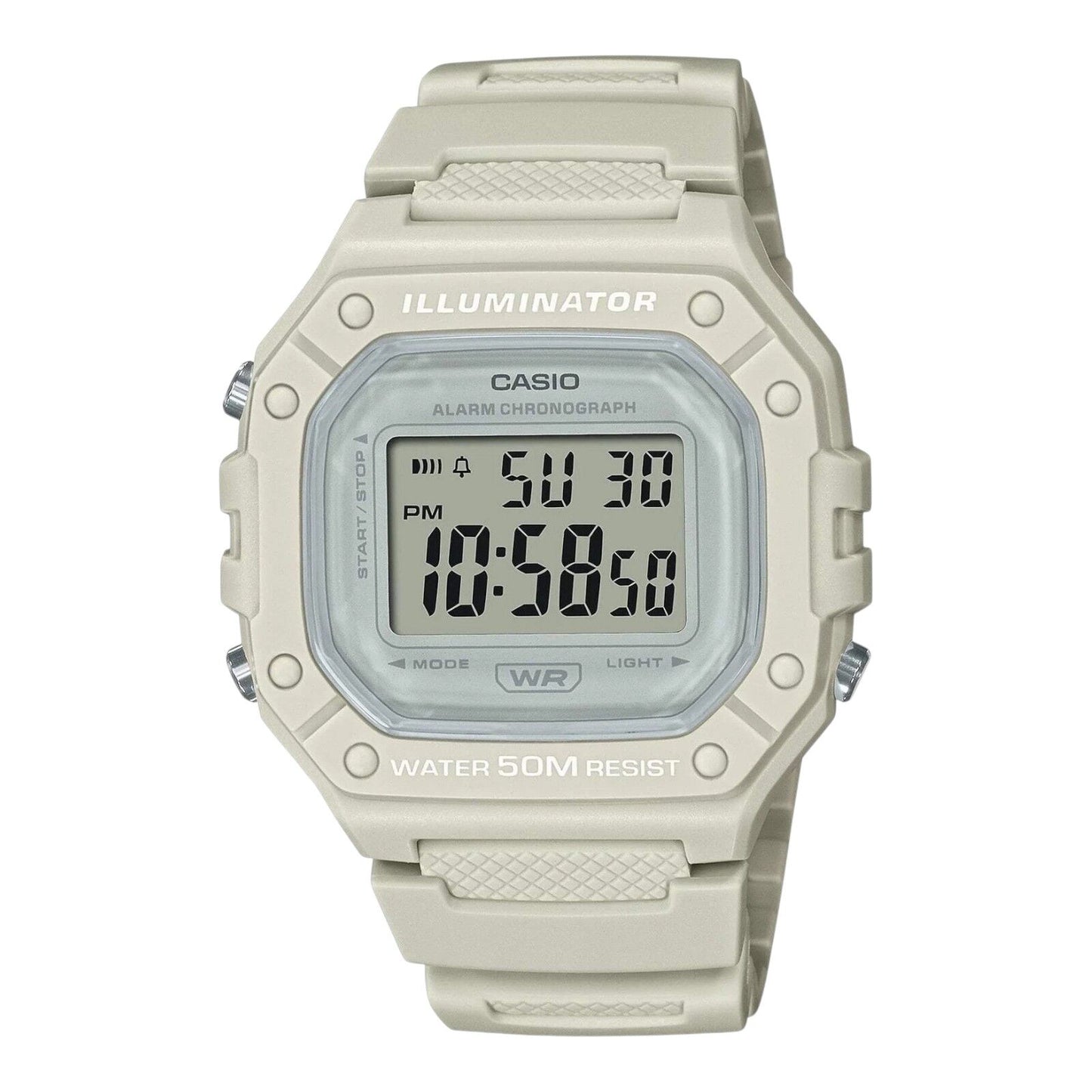 Casio W-218HC-8A White Dial White Resin Band LED Alarm Stopwatch Digital Watch