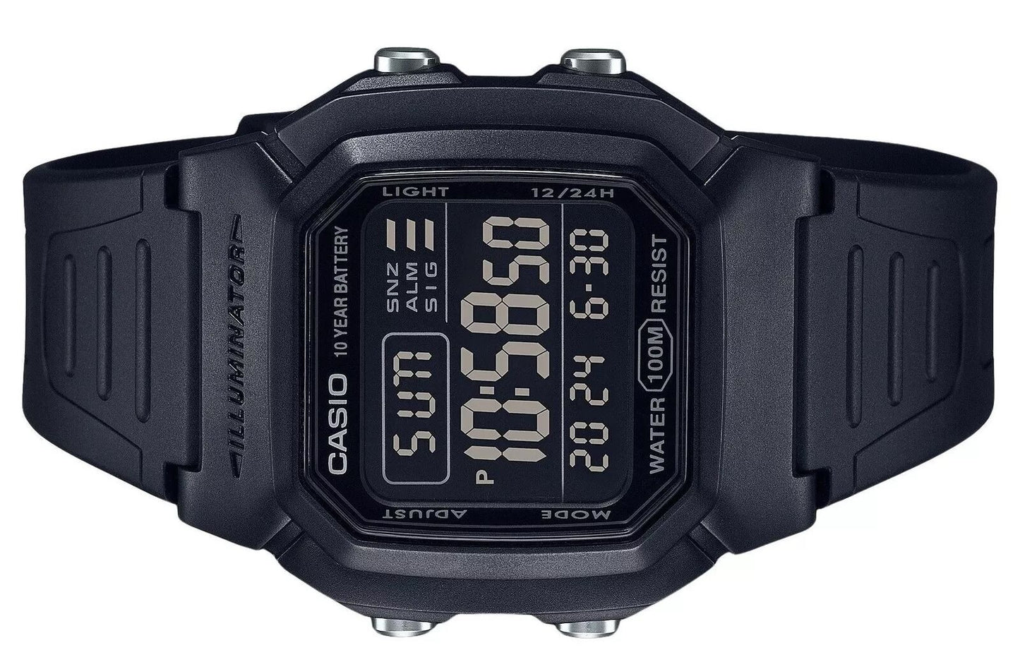 Casio Illuminator Digital Black Dual Time Light Quartz W800H-1BV 100M Mens Watch