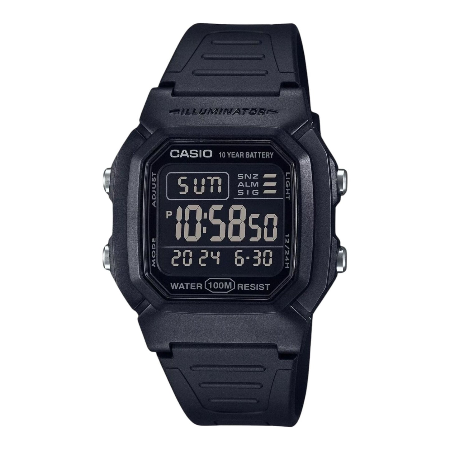 Casio Illuminator Digital Black Dual Time Light Quartz W800H-1BV 100M Mens Watch