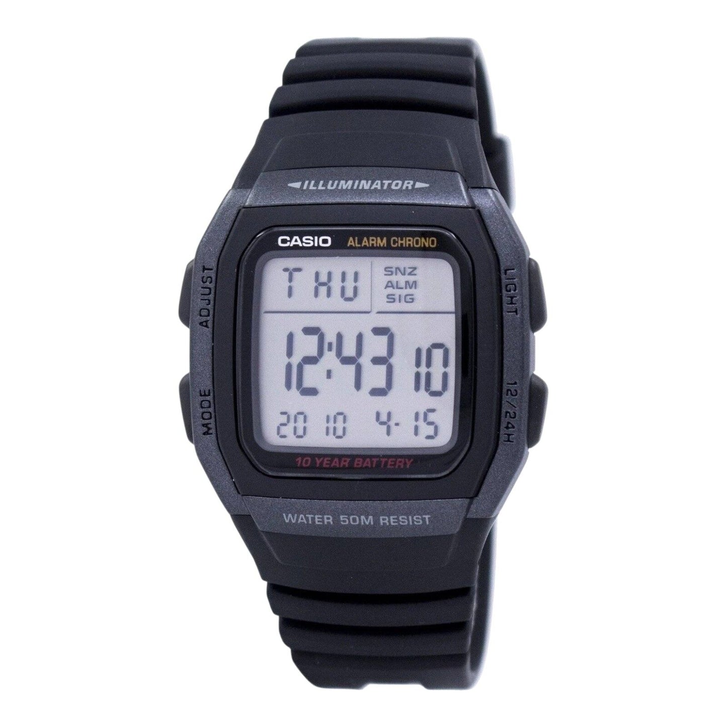 Casio W-96H-1BVDF Youth Digital Watch Black Resin Band LED 10YR Battery Unisex